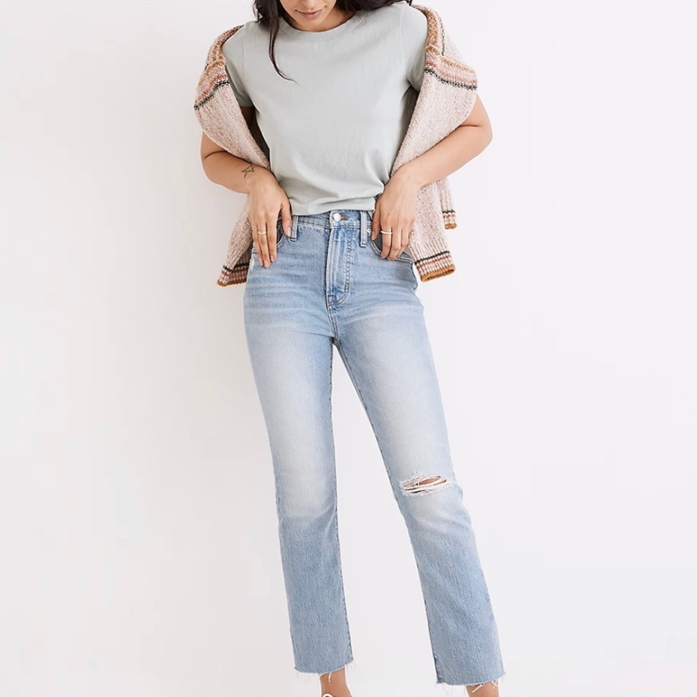 Madewell button fly distressed perfect vintage crop blue jean